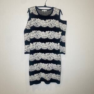 Sandra Darren Black & White Knit Cold Shoulder Dress EUC Sz M Stretchy